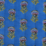 Double Gauze Matelassé Stof - Esha - Blauw & Oker - Bloemen