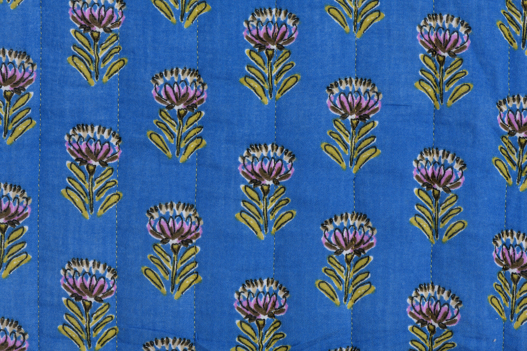 Double Gauze Matelassé Stof - Esha - Blauw & Oker - Bloemen