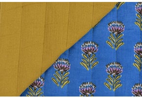 Double Gauze Matelassé Stof - Esha - Blauw & Oker - Bloemen