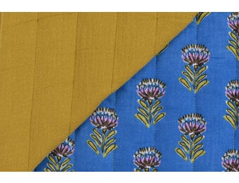 Double Gauze Matelassé Stof - Esha - Blauw & Oker - Bloemen
