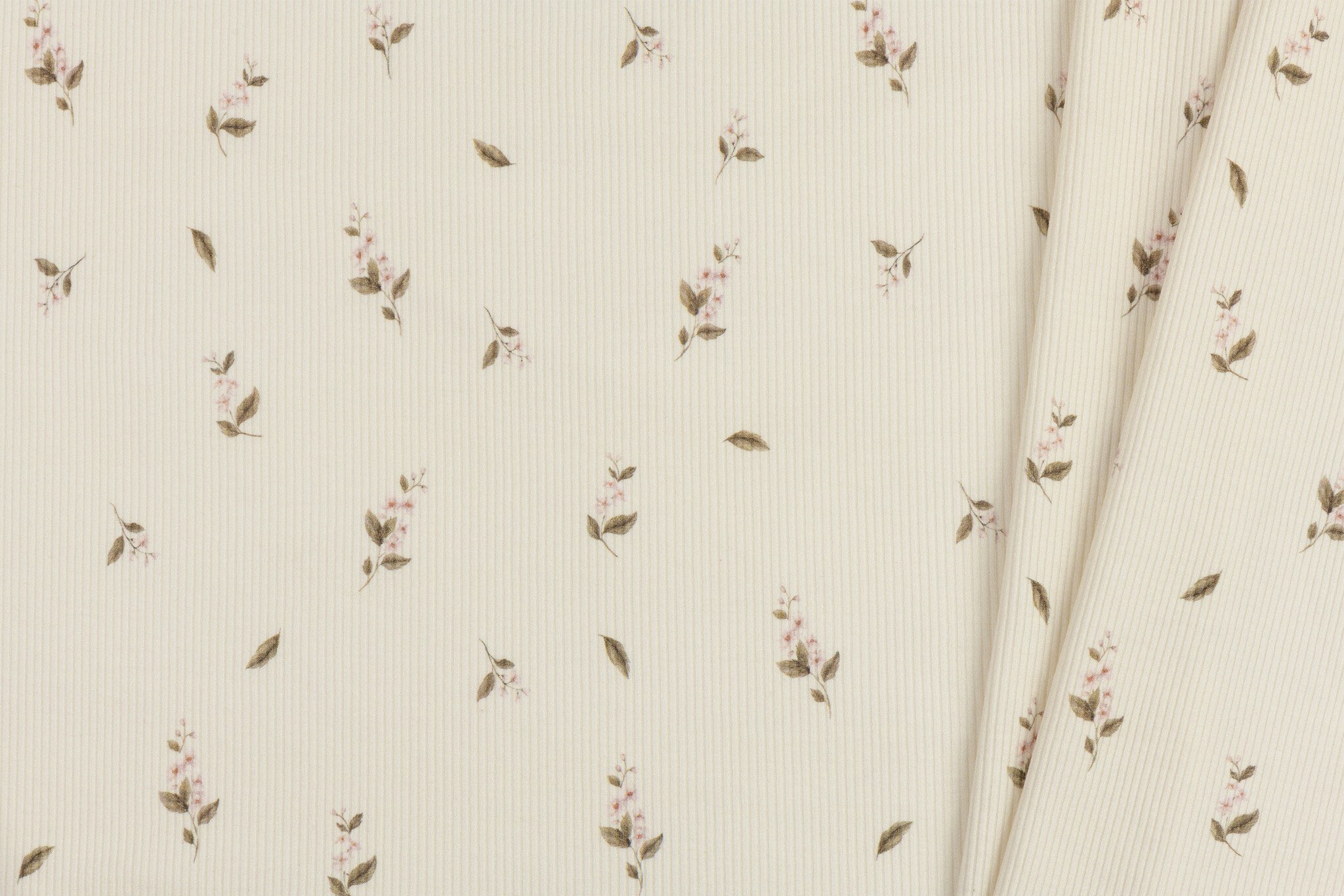 Rib Jersey Stof - Roze Klassieke Bloem