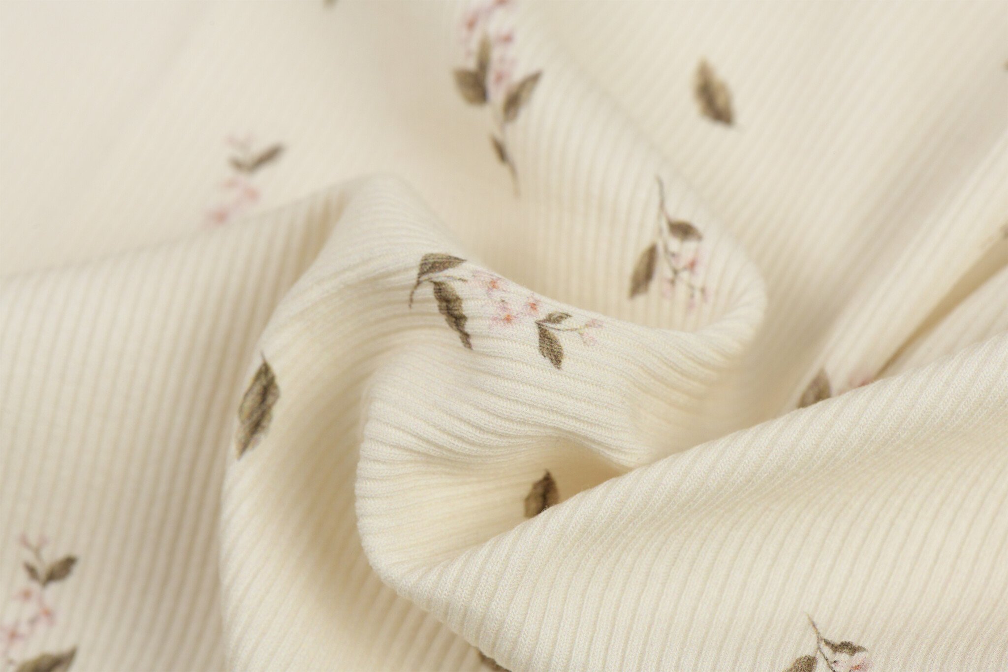 Rib Jersey Stof - Roze Klassieke Bloem