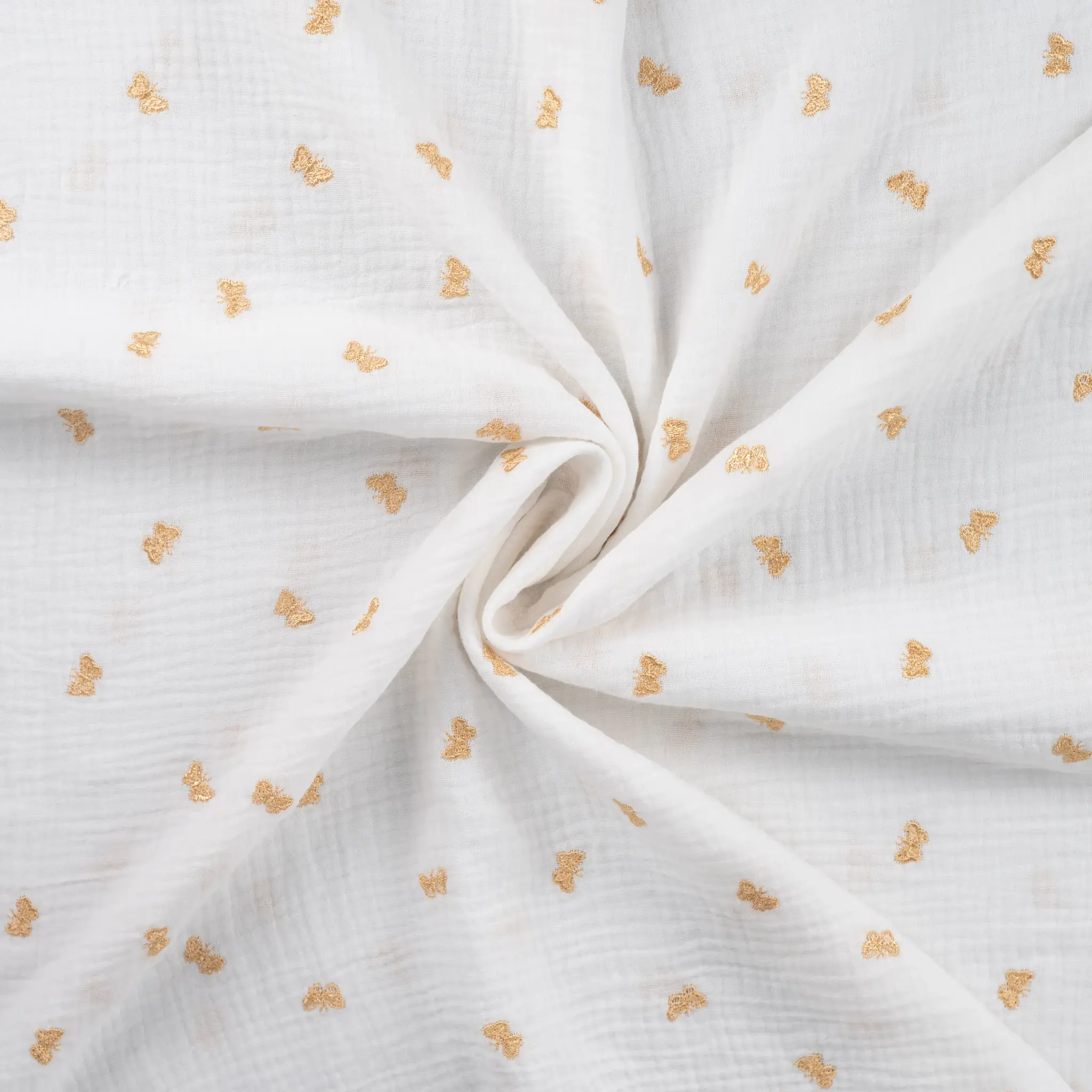 Hydrofiel Stof Embroidery Vlinders - Goud