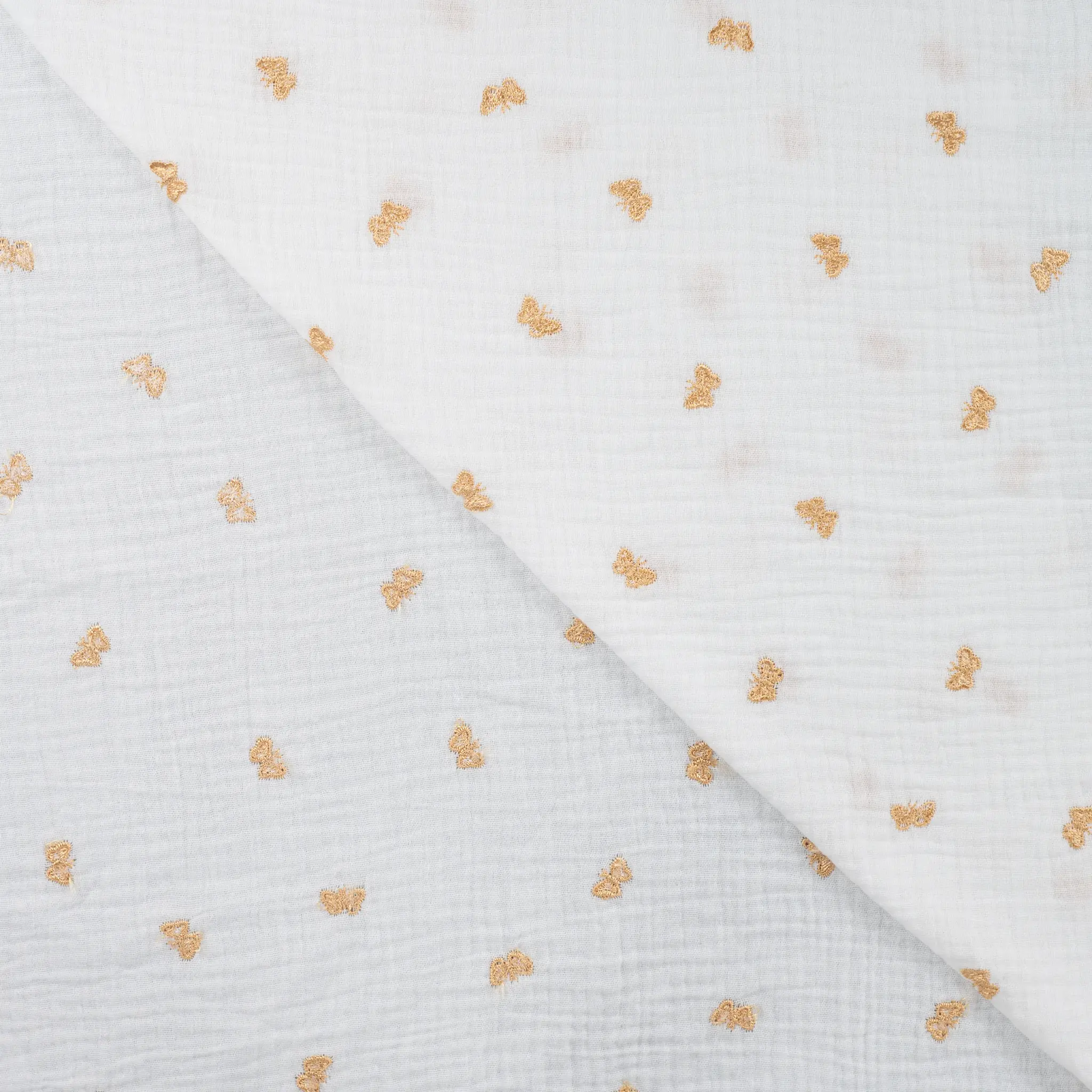 Hydrofiel Stof Embroidery Vlinders - Goud