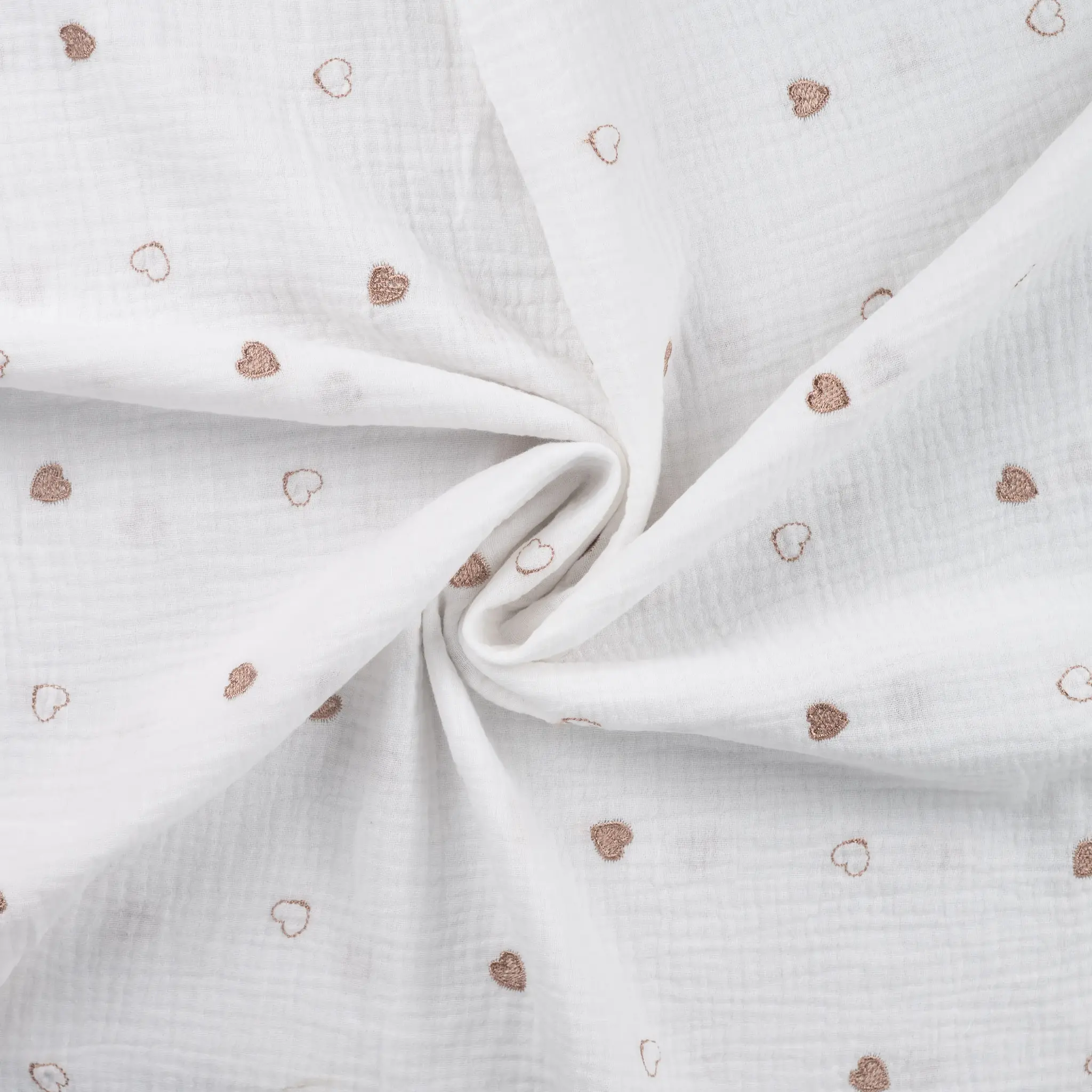 Hydrofiel Stof Embroidery Hartjes - Brons