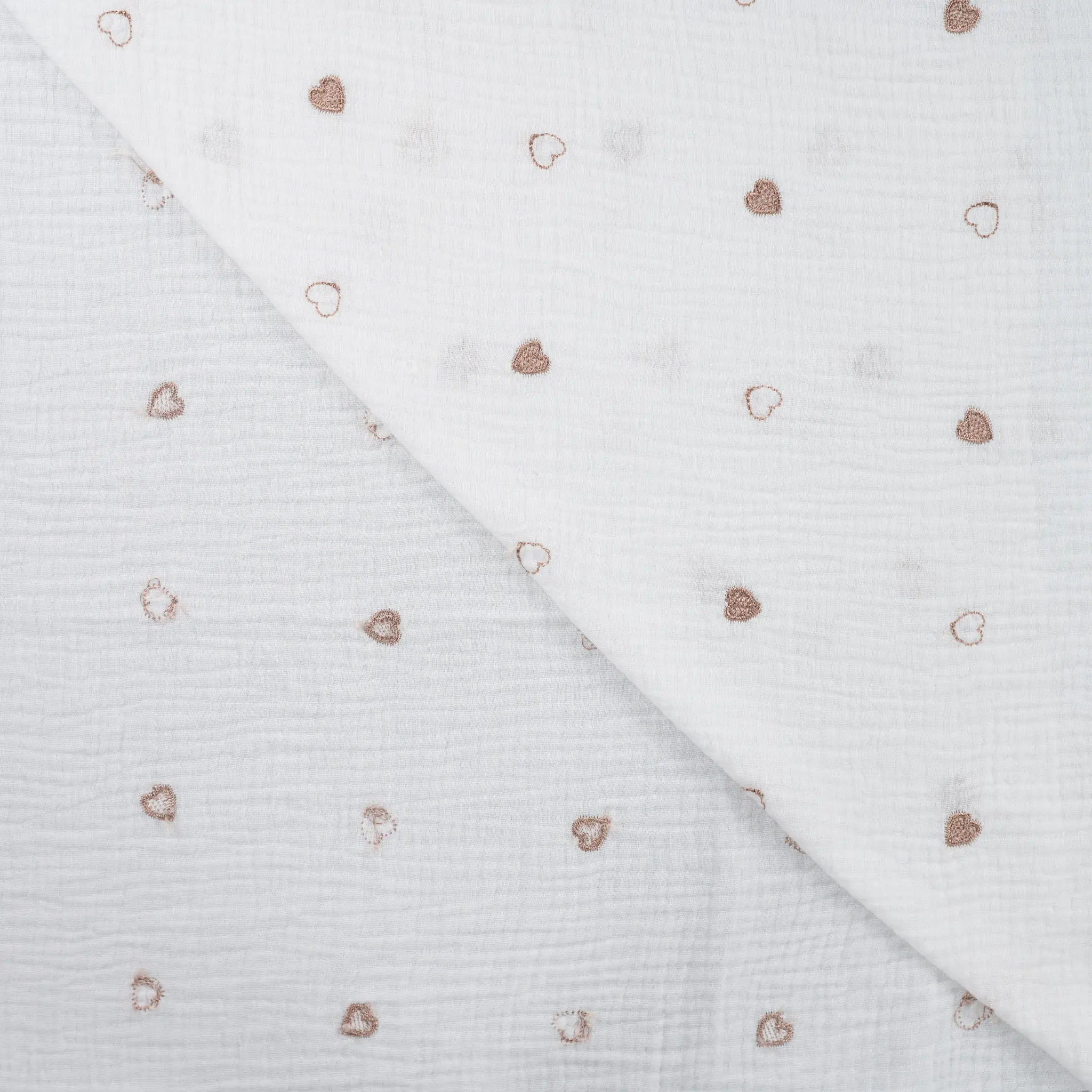 Hydrofiel Stof Embroidery Hartjes - Brons