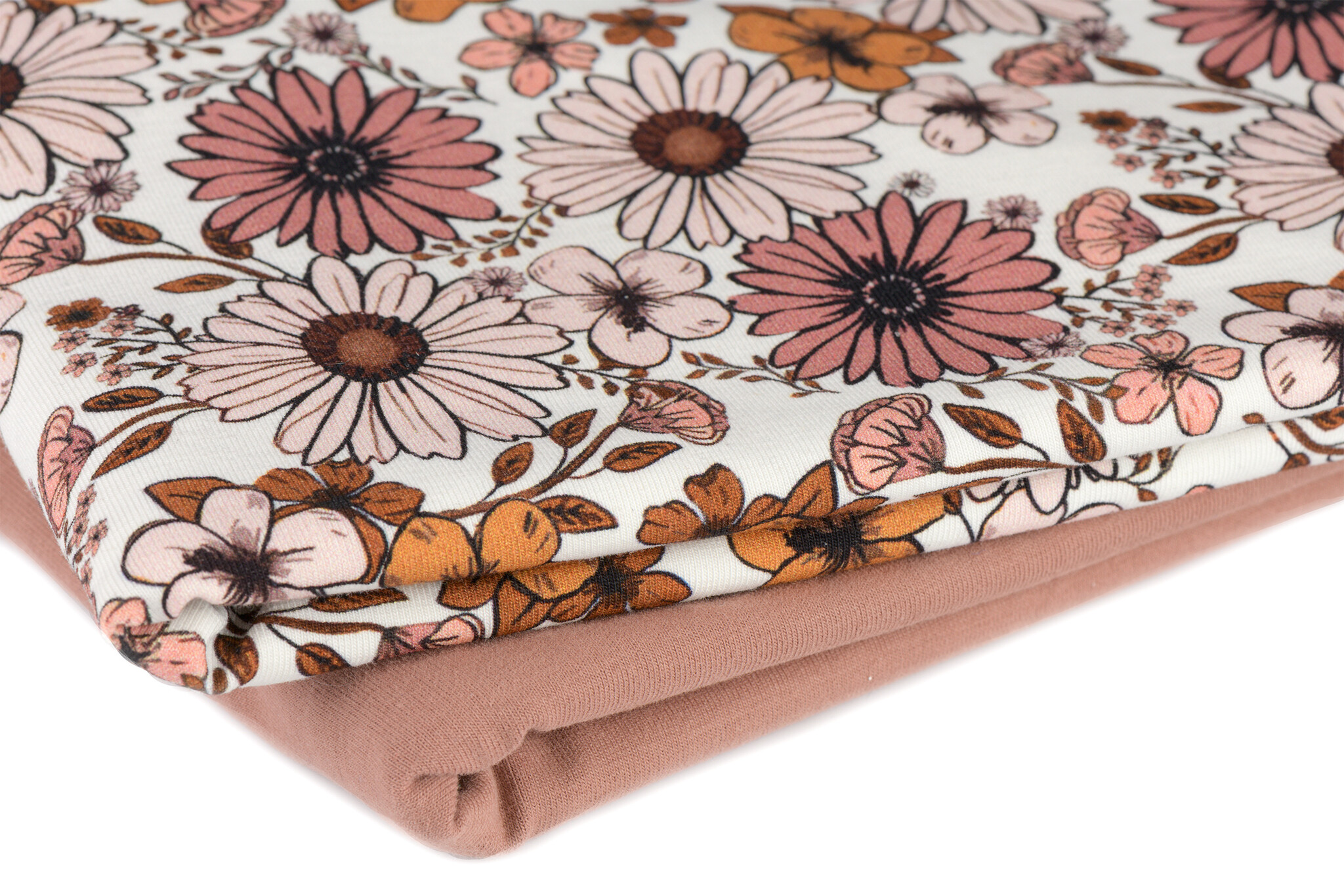 Jersey Katoen Digitale Print - Vintage Madeliefje Klei Roze