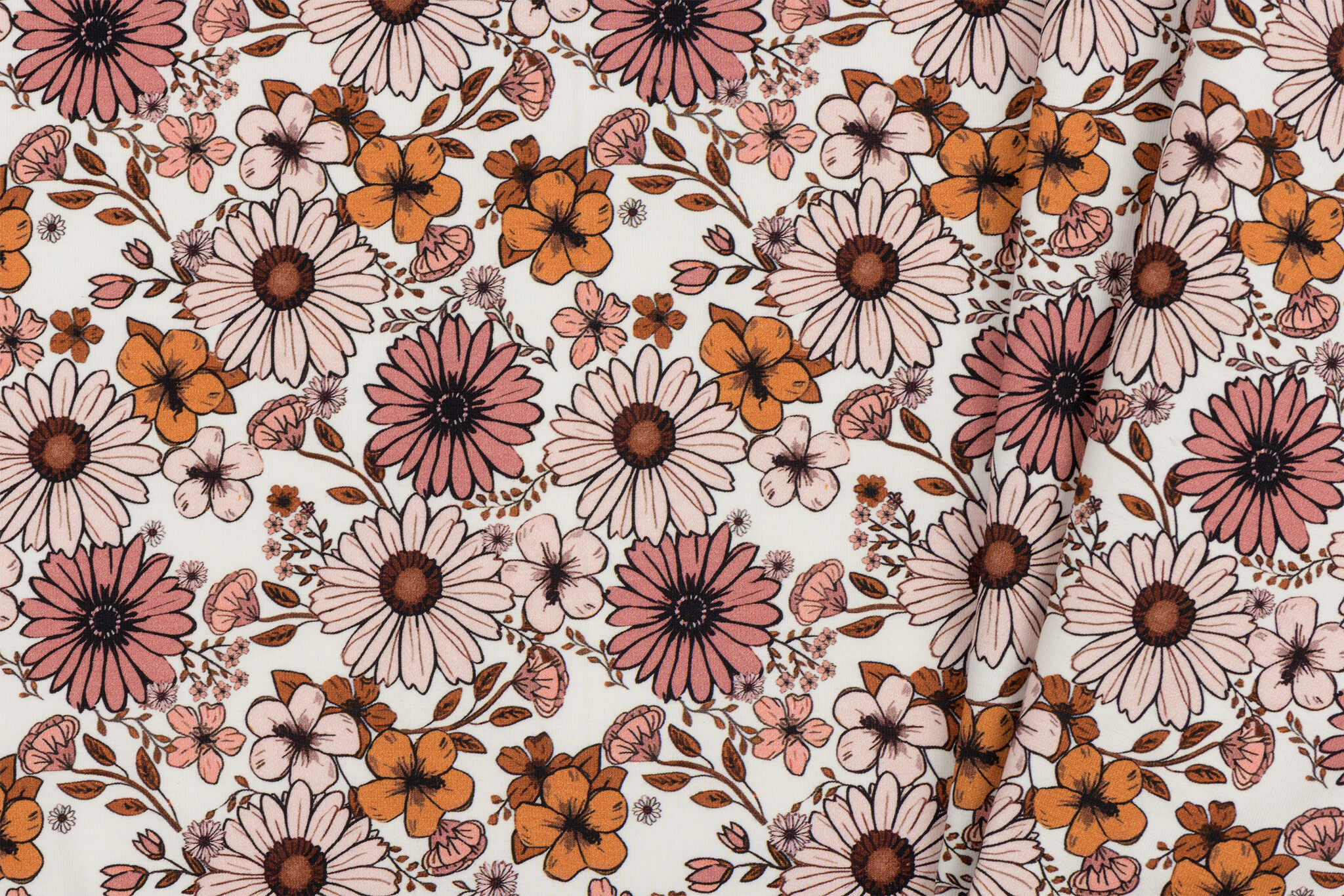 Jersey Katoen Digitale Print - Vintage Madeliefje Klei Roze