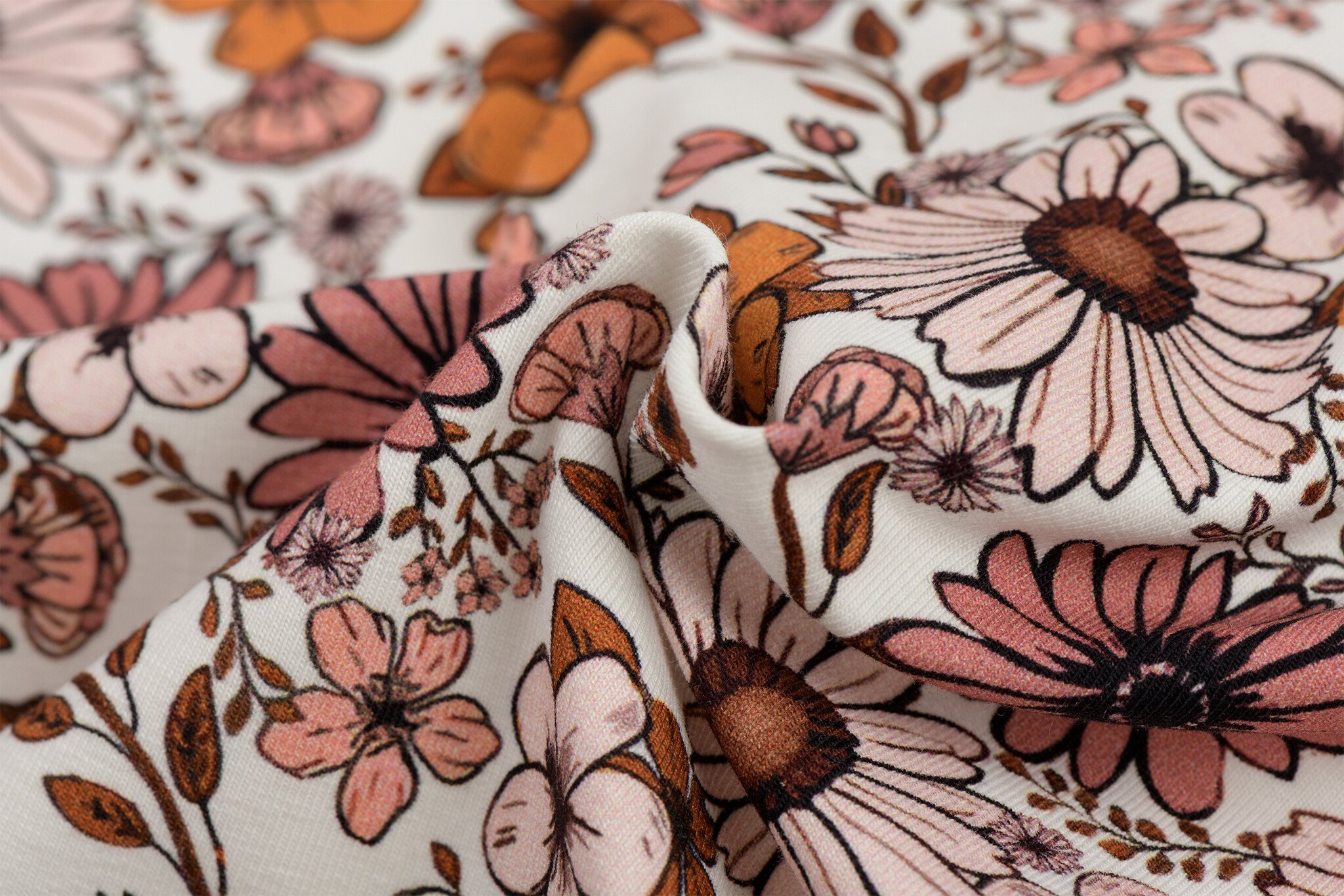 Jersey Katoen Digitale Print - Vintage Madeliefje Klei Roze