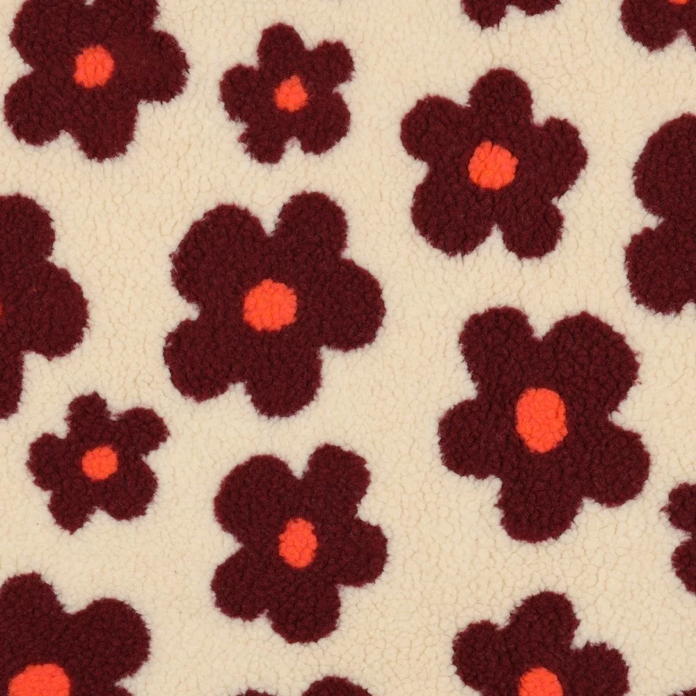 Teddy Stof Bloemen - Beige/Wijnrood