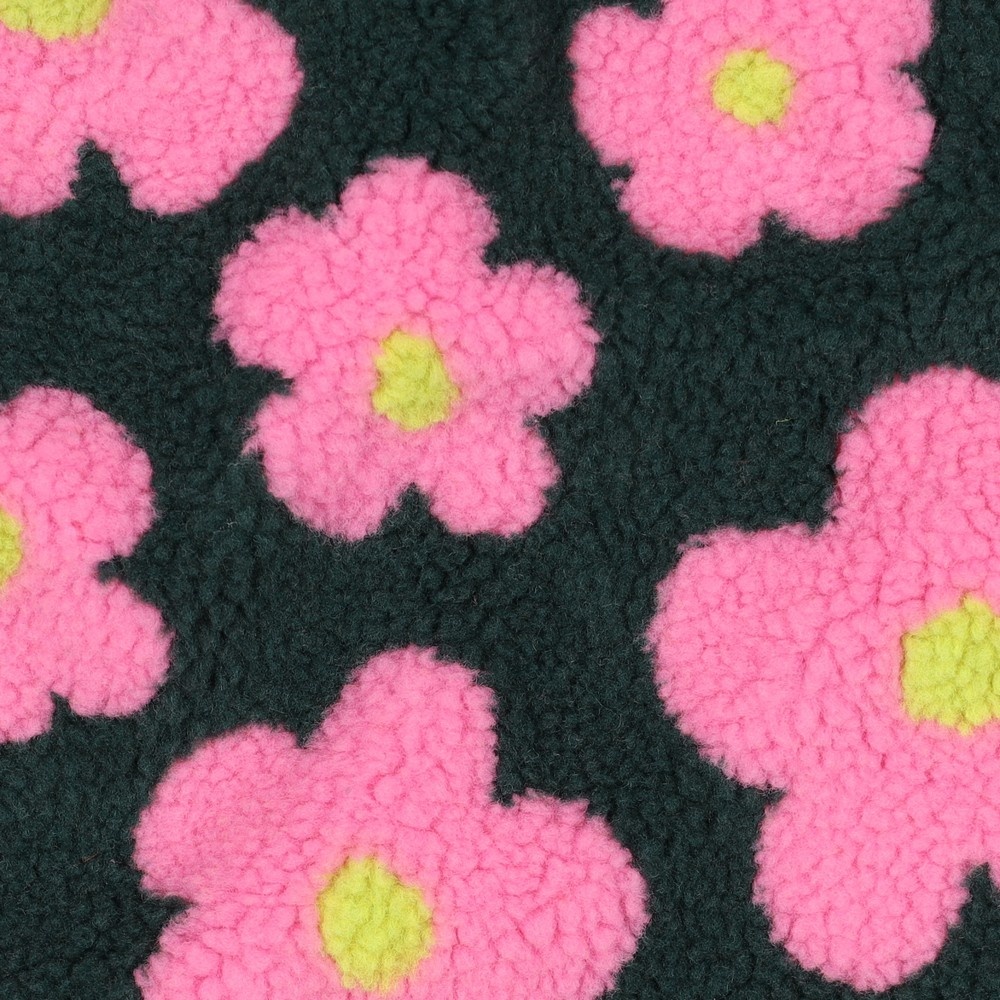 Teddy Stof Bloemen - Bosgroen/Roze