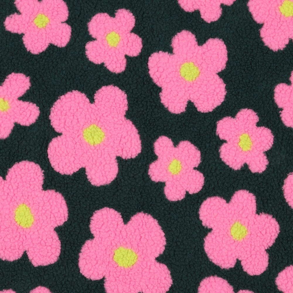 Teddy Stof Bloemen - Bosgroen/Roze