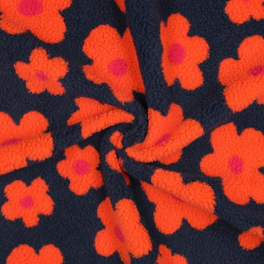Teddy Stof Bloemen - Navy/Oranje