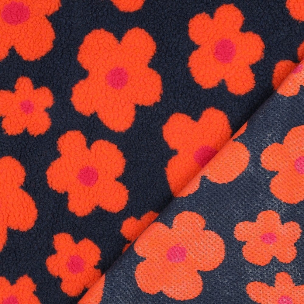 Teddy Stof Bloemen - Navy/Oranje
