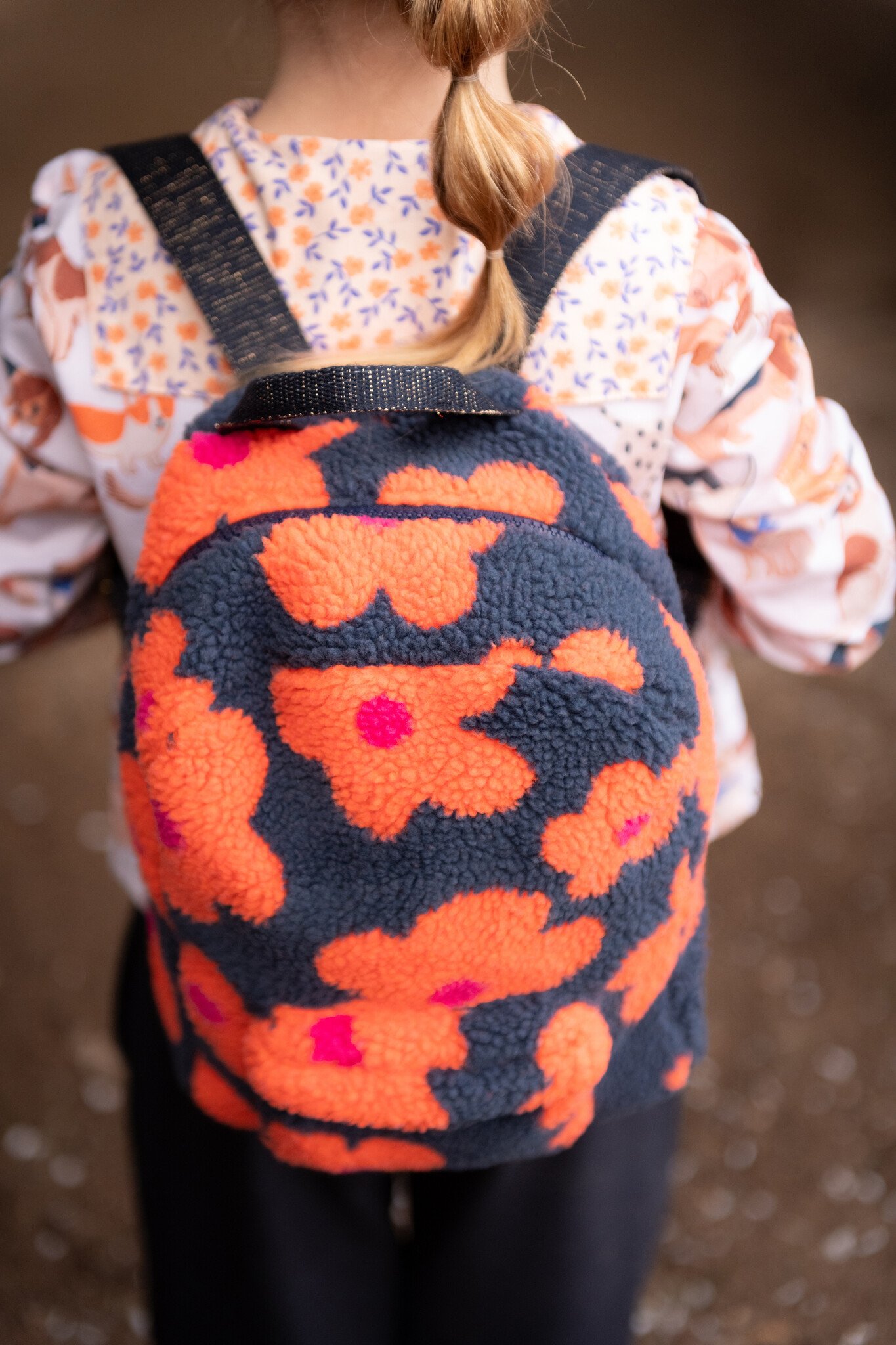 Teddy Stof Bloemen - Navy/Oranje