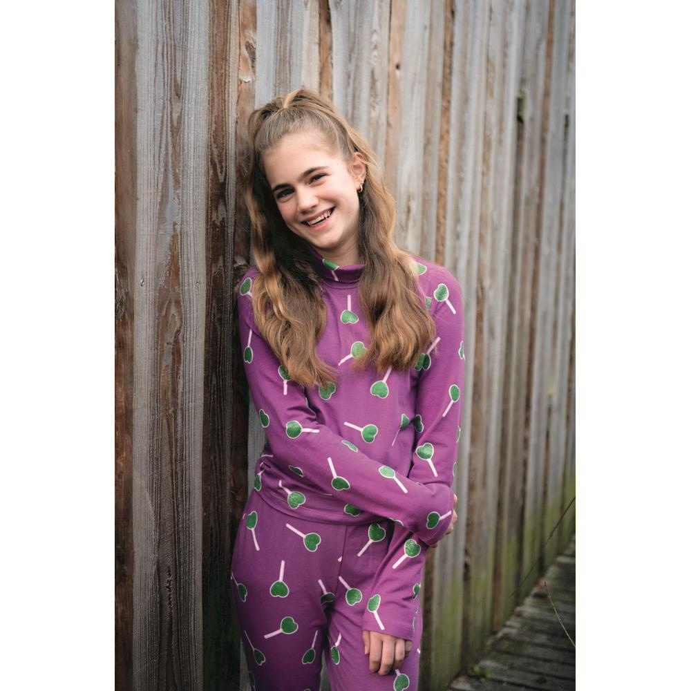 Jersey Katoen Stof Glitter Lollypop - Paars