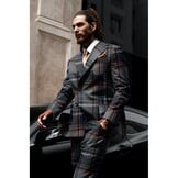 Schotse Ruit Stof Stretch - Camel Roze