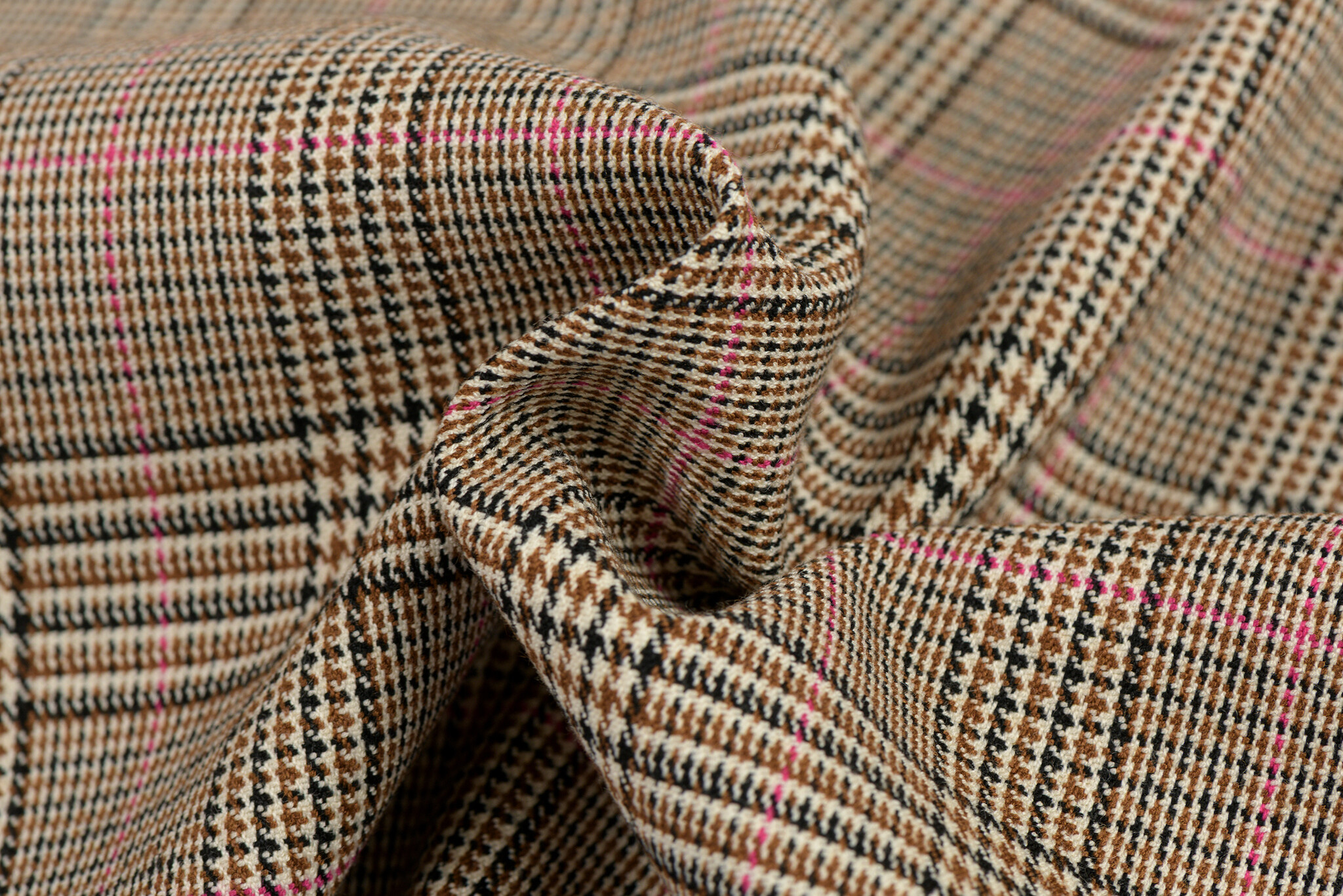 Schotse Ruit Stof Stretch - Camel Roze