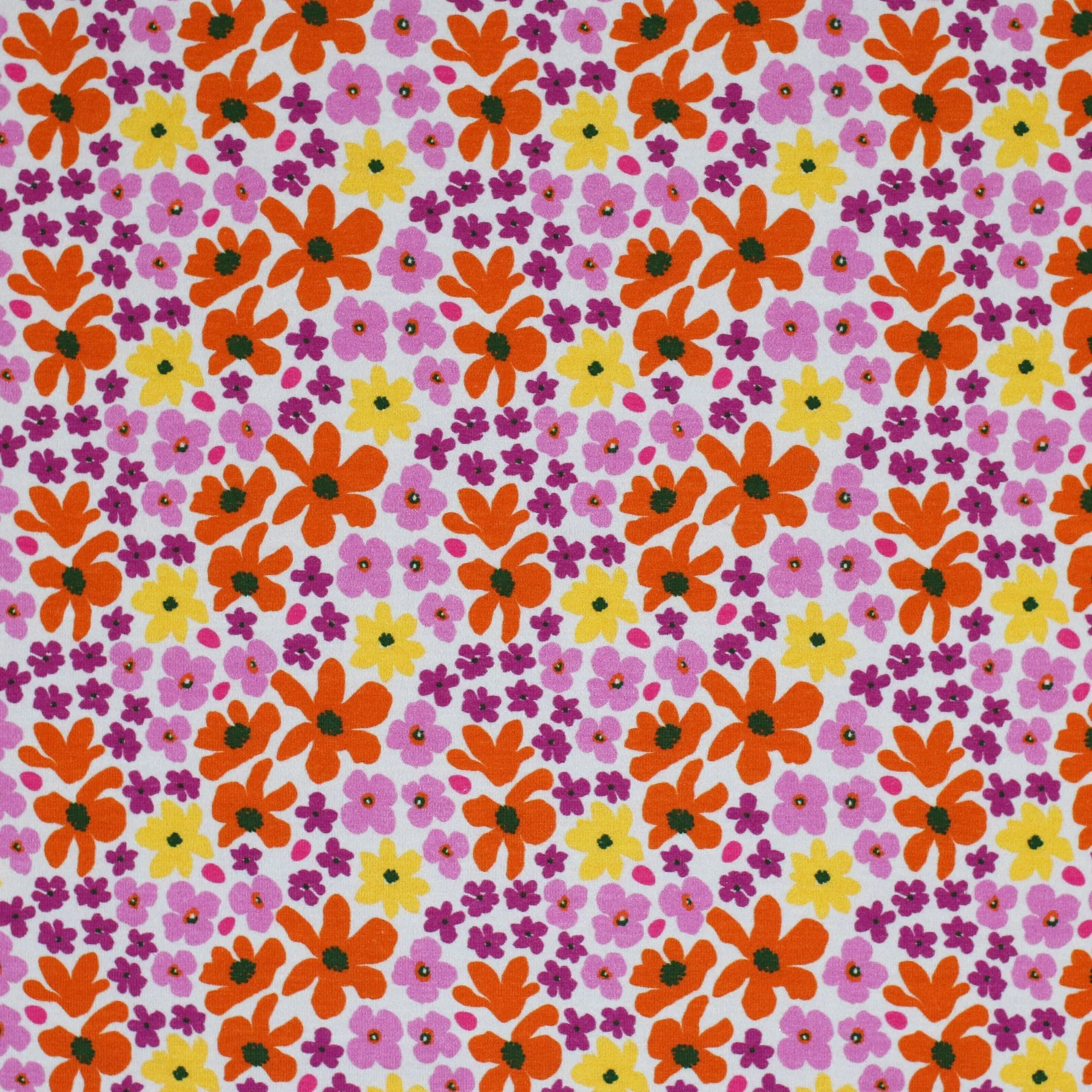 Jersey Katoen Digitale Print - Lila Geel Retro Bloem