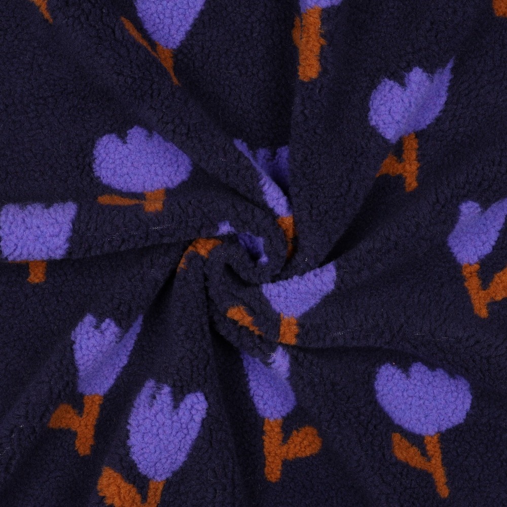 Teddy Stof Bloemen - Donkerblauw/Lila