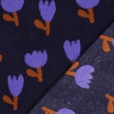 Teddy Stof Bloemen - Donkerblauw/Lila