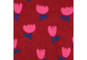 Teddy Stof Bloemen - Donkerrood/Roze
