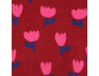 Teddy Stof Bloemen - Donkerrood/Roze