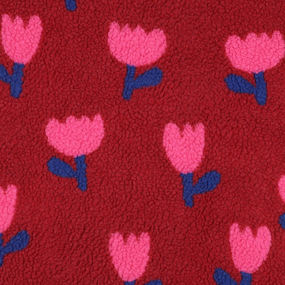 Teddy Stof Bloemen - Donkerrood/Roze