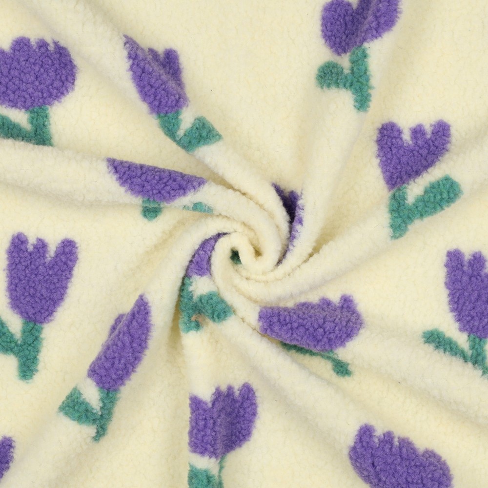Teddy Stof Bloemen - Ecru/Lila