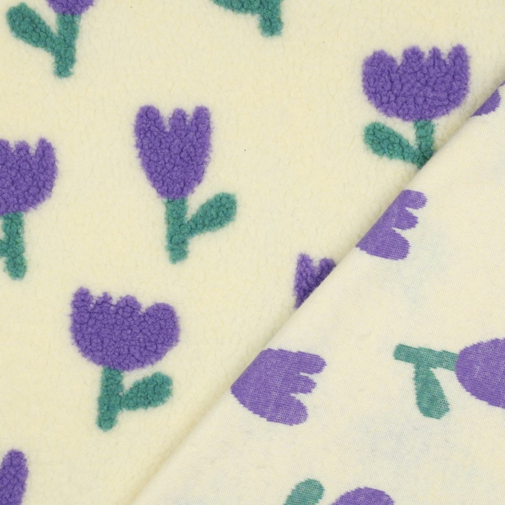 Teddy Stof Bloemen - Ecru/Lila
