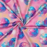 French Terry Stof Digitale Print – Discoballen – Roze