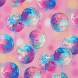 French Terry Stof Digitale Print – Discoballen – Roze