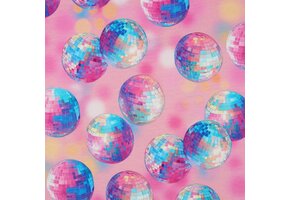 French Terry Stof Digitale Print – Discoballen – Roze