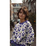 French Terry Stof Digitale Print – Roze-Paarse Bloemen – Donkergroen