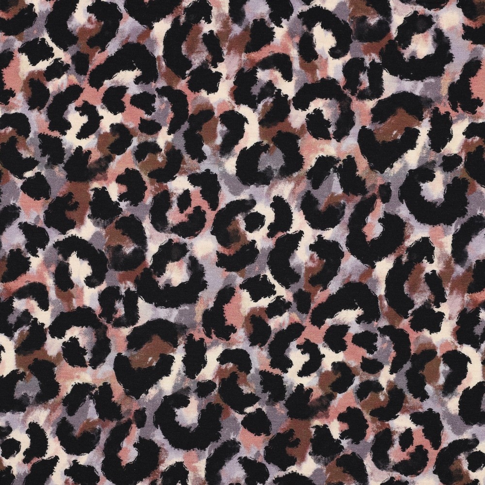 Jersey Katoen Stof Digitale Print - Panter Lavendel