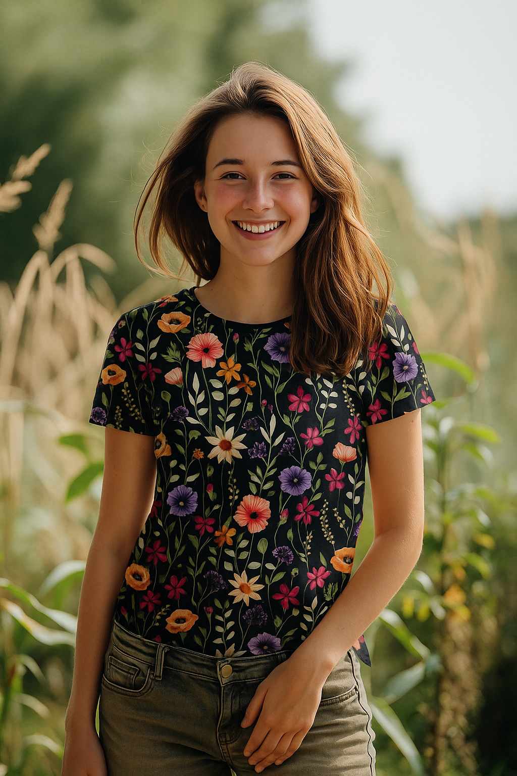 Jersey Katoen Stof Bloemen - Donkerblauw