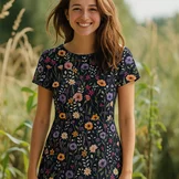 Jersey Katoen Stof Bloemen - Donkerblauw