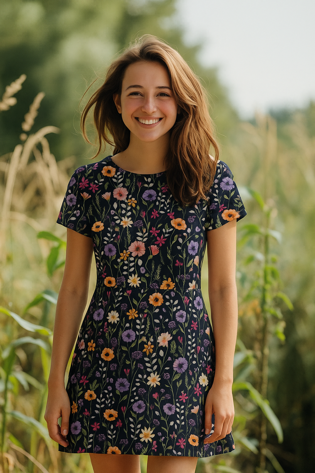 Jersey Katoen Stof Bloemen - Donkerblauw