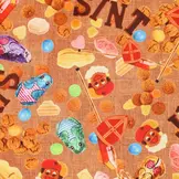 Katoen Poplin Stof Sinterklaas – Jute Look – Feestelijke Kinderprint