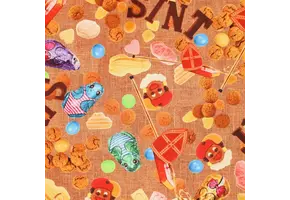 Katoen Poplin Stof - Sinterklaasfeest - Naturel