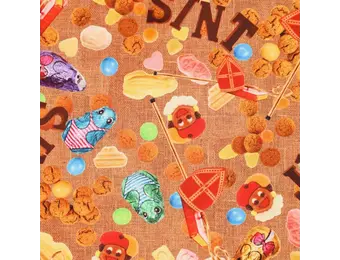 Katoen Poplin Stof - Sinterklaasfeest - Naturel