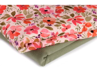 Jersey Katoen Digitale Print - Rode Appelbloesem