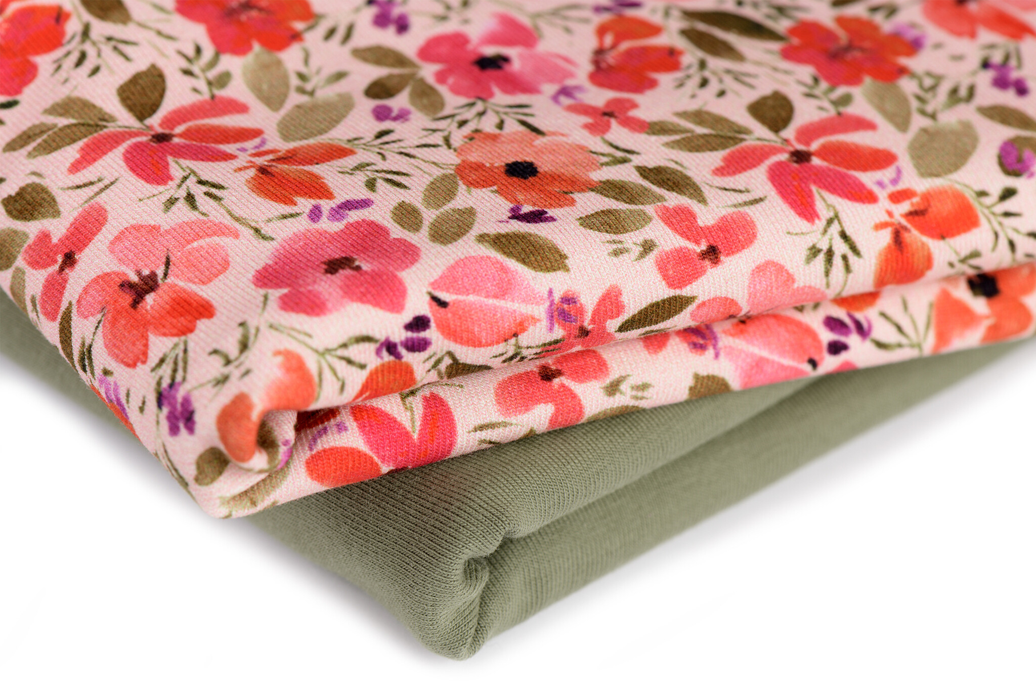 Jersey Katoen Rode Appelbloesem – Zacht, Rekbaar & Bloemrijk