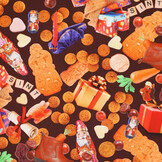 Katoen Poplin Stof Pakjesavond – Bruin – Feestelijke Sinterklaas Stof