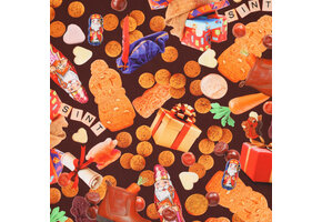 Katoen Poplin Stof - Sinterklaas Pakjesavond - Bruin