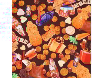 Katoen Poplin Stof - Sinterklaas Pakjesavond - Bruin