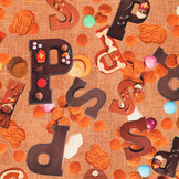 Sinterklaas Katoen Poplin Stof – Naturel – Chocoladeletters & Jute Look