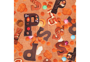 Katoen Poplin Stof - Sinterklaasletters - Naturel