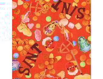 Katoen Poplin Stof - Sinterklaasfeest - Rood