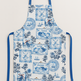 Delftsblauw Katoen – Collageprint met Hollandse Iconen & Klompen